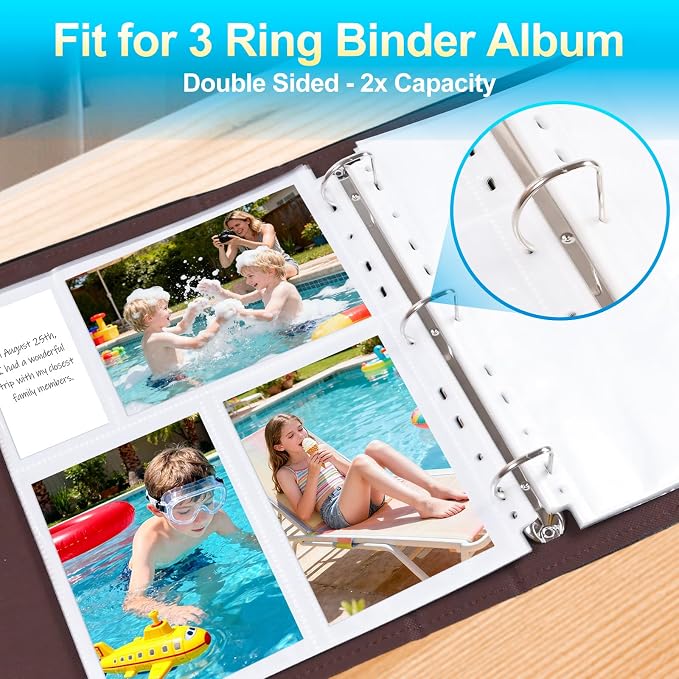 30 Pack 4x6 Photo Album Refill Pages for 3 Ring Binder,Ultra-Clear Photo Sleeves Holding 180 Pictures, Double-Sided 3 Pockets Photo Pages with Memo Slot,Photo Sheet Protector for Photos and Postcards - Image 4