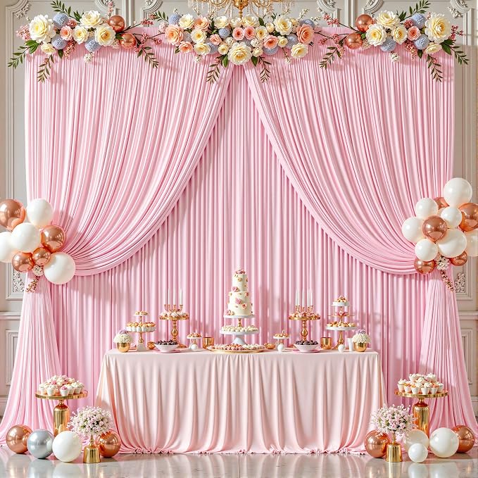 24ftx10ft Wrinkle Free Pink Backdrop Curtain - 10 Feet Photography Backdrop Drapes, Silky Polyester Back Drop Cloth for Wedding Baby Shower Balloon Arch Background - Image 8