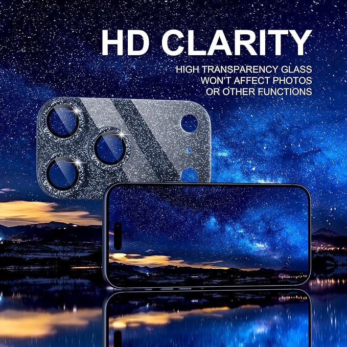 Choiche for iPhone 17 Pro Camera Lens Protector, Glitter-Deep Blue | Bling Metal Camera Cover with 9H Tempered Glass Lens Screen Protector Accessories, Strong Adsorption, Case-Friendly, 6.3-inch - Image 6