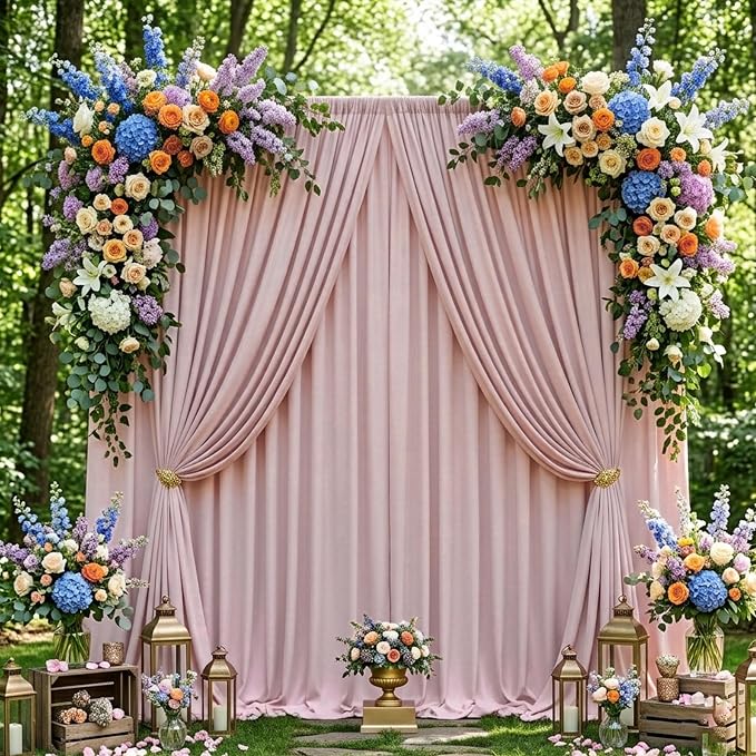 20ftx10ft Wrinkle Free Dusty Pink Backdrop Curtains for Parties, Silky Polyester Photo Backdrop Drapes 4 Panels 5x10ft Back Drop Cloth for Wedding Birthday Baby Shower Photography Background - Image 5