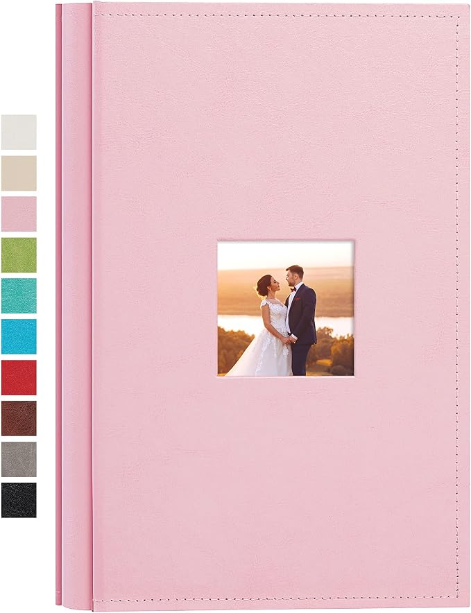 potricher Small Photo Album 4x6 300 Photos, Leather Cover, Pink | Leather 4x6 Picture Album with 300 Horizontal Pockets, Photo Book for Family, Wedding, Anniversary, and Baby by potricher