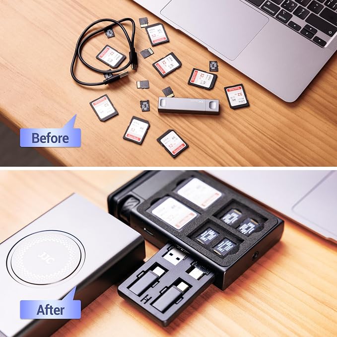 Kiorafoto 24 Slots Memory Card Case & High-Speed USB-C Reader,Plug and Play | Aluminum Alloy 8 SD + 16 TF Card Holders & USB C 3.1 Gen 2 Cable & Light/USB A/MicroUSB/OTG Adapter for Device Data Transfer - Image 6