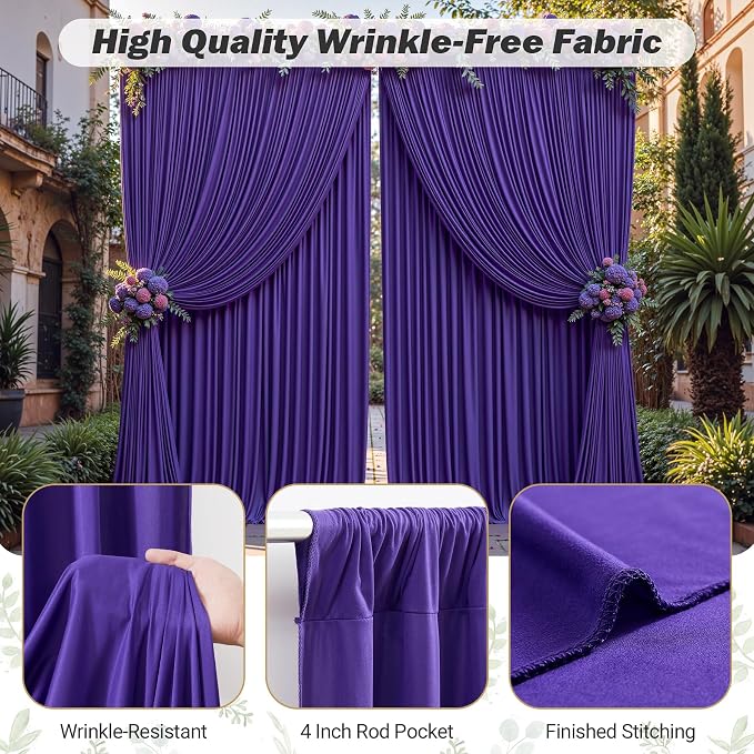 16ftx10ft Wrinkle Free Purple Backdrop Curtain - 10 Feet Photography Backdrop Drapes, Silky Polyester Back Drop Cloth for Wedding Baby Shower Balloon Arch Background - Image 5