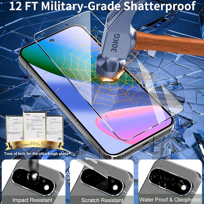letosan 3 Pack for Google Pixel 11 Pro Screen Protector Tempered Glass + 3 Pack Camera Lens Protector, Military Grade Shatterproof, 9H Hardness, Fingerprint Unlock,Case Friendly 6.3 Inch - Image 3