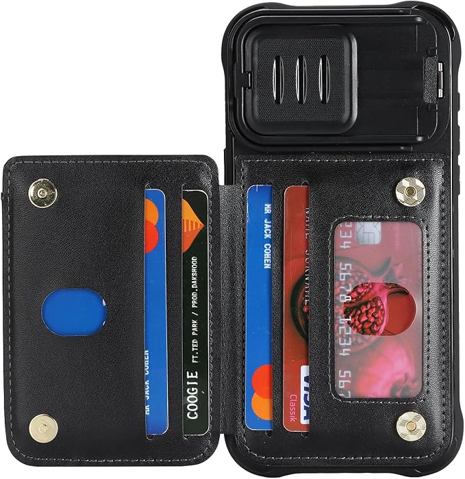 Cavor for iPhone 15 Pro Max Wallet Case with Card Holder, Black | Slide Camera Control Cover, PU Leather Kickstand Stand Protective Phone Case for Women Men - Image 5
