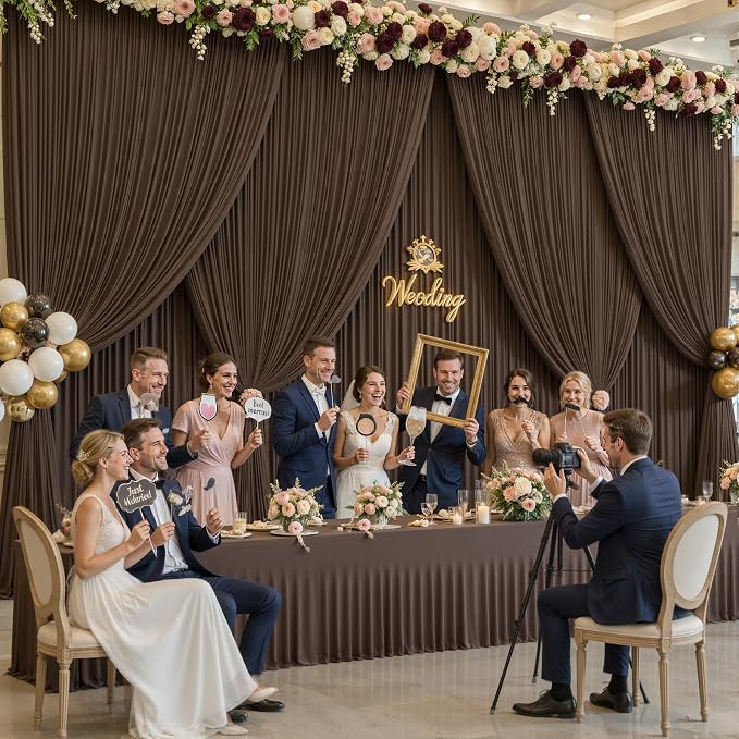 4 Panels Brown Backdrop Curtains for Wedding Party Wrinkle Free Backdrops Curtain Drapes Fabric Decorations Photo Back Drop Cloth for Baby Shower Photography Stage Reception 20ft(W) x 12ft(H) - Image 4