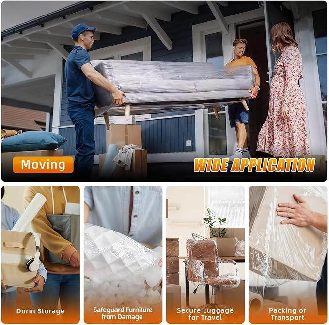 Stretch Film Shrink Wrap for Moving Supplies (5inch, 1 Pack) x 1000ft, Industrial Strength Plastic Wrap Stretch Roll for Pallet Wrapping Shipping Moving Boxes Storage Furniture with Handles, Clear - Image 7