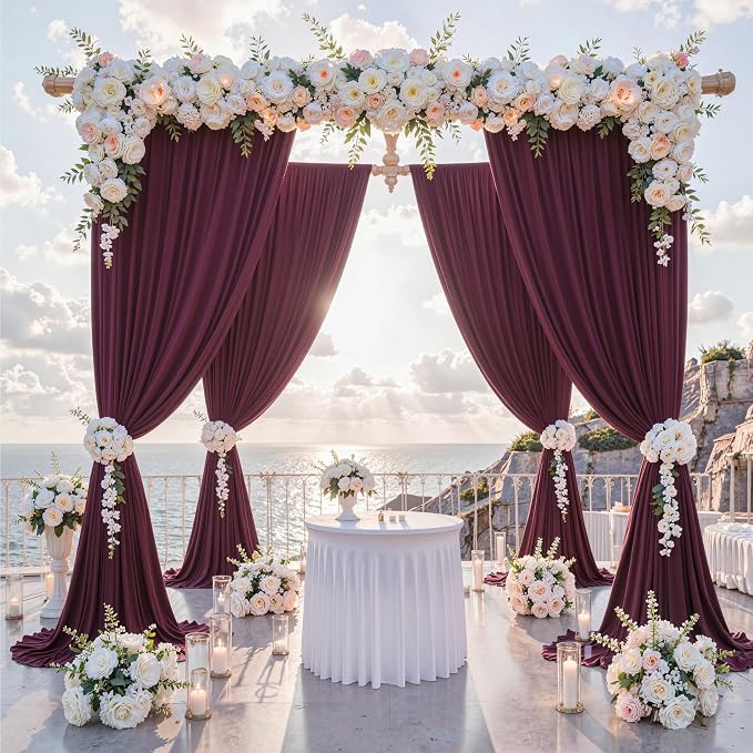 40 ft x 10 ft Wrinkle Free Maroon Backdrop Curtain for Parties, Polyester Burgundy Photo Backdrop Drapes 8 Panels 5x10ft for Baby Shower Wedding Birthday Party Engagement Ceremony Decoration - Image 2