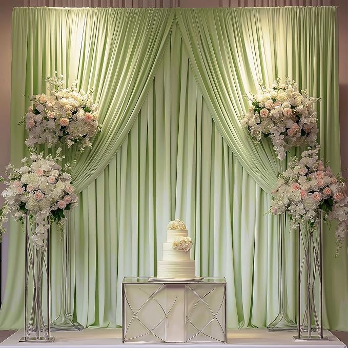 ESGOTBME 20x10ft Wrinkle Free Sage Green Backdrop Curtain for Parties Soft Fabric Drapes Wedding Curtain Backdrop for Birthday Party Decorations Background for Photography 5x10ft, 4 Panels - Image 7