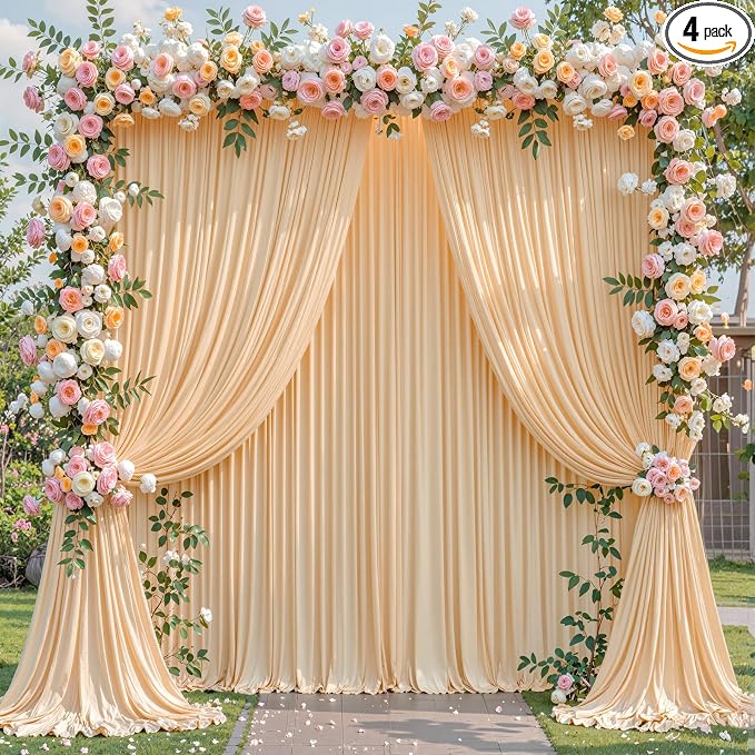 20x10 Dark Champagne Backdrop Curtain for Parties Wedding Baby Shower Wrinkle Free Photo Curtains Backdrop Drapes Fabric Decoration for Bridal Shower 5ft x 10ft,4 Panels by Tao-GePartyDecorations