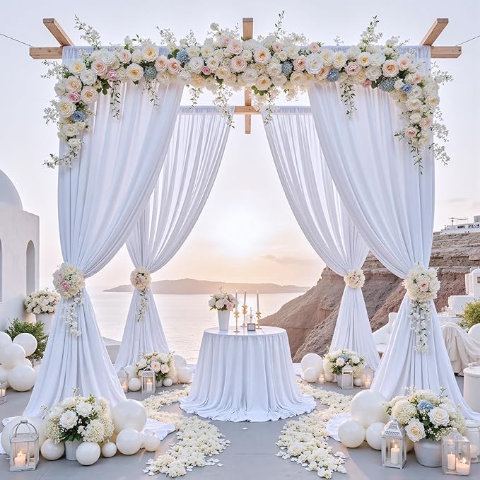 30 ft x 10 ft Wrinkle Free White Backdrop Curtain for Wedding Parties, Polyester Photo Backdrop Drapes for Baby Shower Birthday Party Backdrop Stand, Bulk Thick Background Curtains, 5x10FT 6 Panels - Image 2