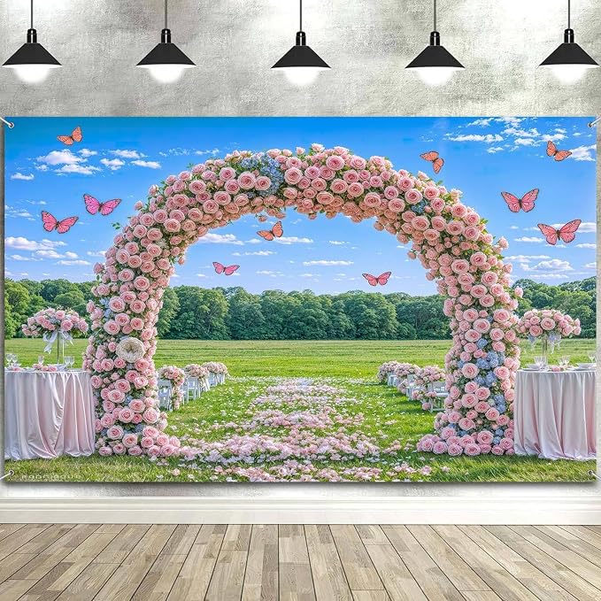 20X10ft Pink Lavender Wedding Backdrop Bridal Shower Rose Flower Photography Background Romantic Floral Garland for Girl Woman Wedding Bridal Party Backdrops Wall Photo Studio Shoot - Image 2