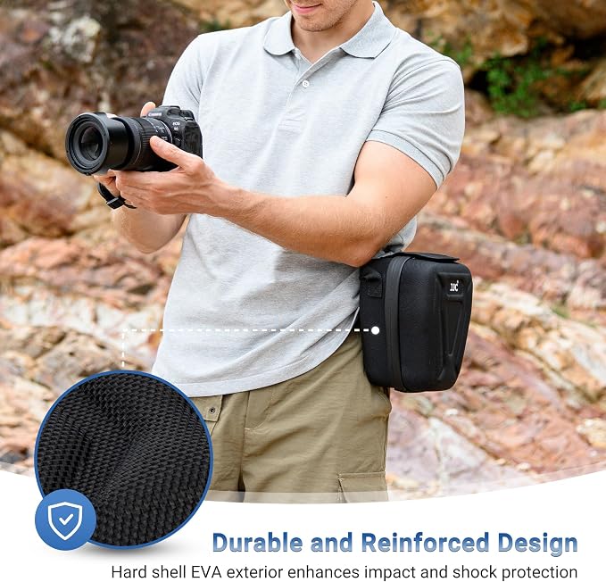JJC Hard Camera Case Bag for Canon EOS R50 R100 R10 R8 R7 Nikon Z8 Z6 II | Waterproof EVA Shell, Quick Access Opening, Belt Loop Design & Detachable Shoulder Strap, Accessory Pocket, Travel Friendly - Image 3