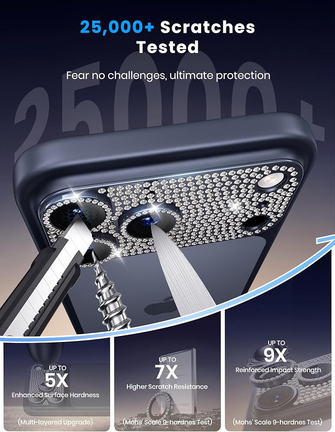 Hoerrye for iPhone 17 Pro Camera Lens Protector - Bling Diamond | Military Grade Protection, Keep Lens Original Design, 9H Tempered Glass Camera Cover Screen Protector - Image 6