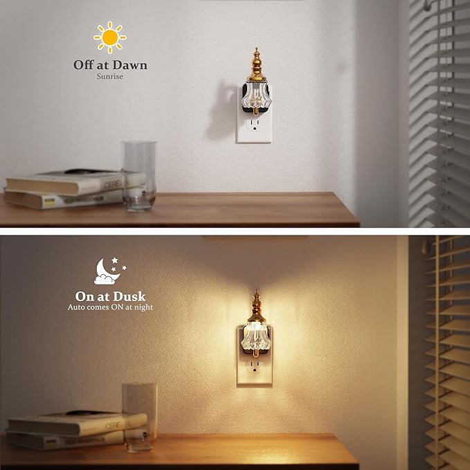 JandCase Night Light, Night Lights Plug into Wall, Glass Flower Nightlight | 2 Pack LED 0-100LM Dimmable Nightlights, Dusk to Dawn Sensor, 1W Floral Vintage Nite Light for Bathroom Hallway Gift Decor - Image 3