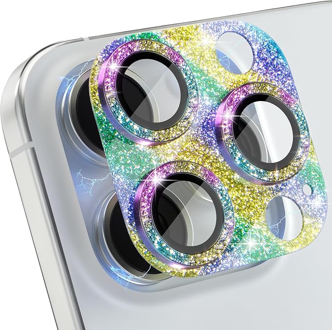 Choiche for iPhone 16 Pro/iPhone 16 Pro Max Camera Lens Protector | Bling Camera Cover with 9H Tempered Glass Lens Screen Protector Metal Ring Decoration Accessories (Glitter-Colorful) by Choiche