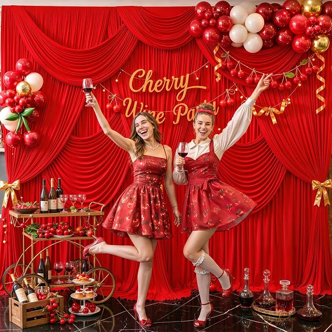 6 Panels Red Backdrop Curtain for Parties Wedding Wrinkle Free Red Photo Curtains Backdrop Drapes Fabric Decoration for Birthday Party Baby Shower Christmas 30ft(W) x 10ft(H) - Image 2