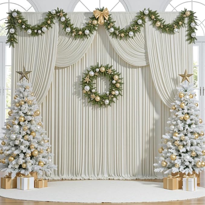 50 ft x 10 ft Wrinkle Free Beige Backdrop Curtain for Parties, 10 Panels 10ft Polyester Beige Photo Backdrop Drapes for Graduation Birthday Wedding Party Stage Curtains by Outpain