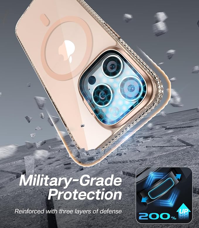 VOFATA [Upgraded] for iPhone 15 Pro Max Case with Camera Cover Stand [Fit for MagSafe][9H Camera Lens Protector] Mil-Grade Protection Transparent Magnetic iPhone 15 Pro Max Phone Case, Clear Gold - Image 6