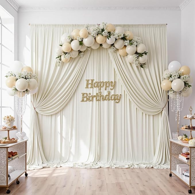 50ftx10ft Wrinkle Free Beige Backdrop Curtains for Parties, Silky Polyester Photo Backdrop Drapes 10 Panels 5x10ft Back Drop Cloth for Wedding Birthday Baby Shower Photography Background - Image 3
