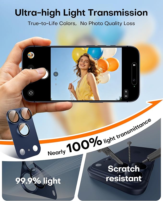 TAURI 2 Pack for iPhone 17 Pro Max Camera Lens Protector, Deep Blue | Full Coverage Military-Grade Shatterproof, Upgrade AR Anti-Reflection Ultra Clear Transmission & Case Friendly - Image 7