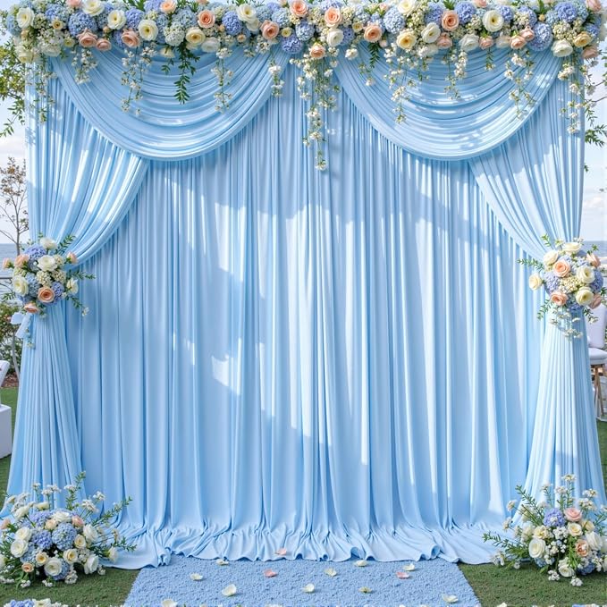 4 Panels Baby Blue Backdrop Curtain for Baby Shower Parties Wrinkle Free Light Blue Curtains Backdrop Drapes Fabric Decoration for Birthday Party Photography 20ft(W) x 10ft(H) - Image 9