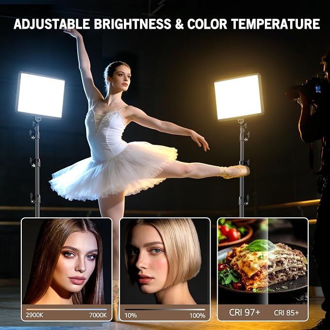 NiceVeedi 2-Pack 25W Photography Lighting, 2900-7000K Dimmable Ring Light with Tripod Stand, 73” Studio Video Light for Video Recording/Photography/Live Streaming/YouTube/TikTok/Makeup/Video Calls - Image 3