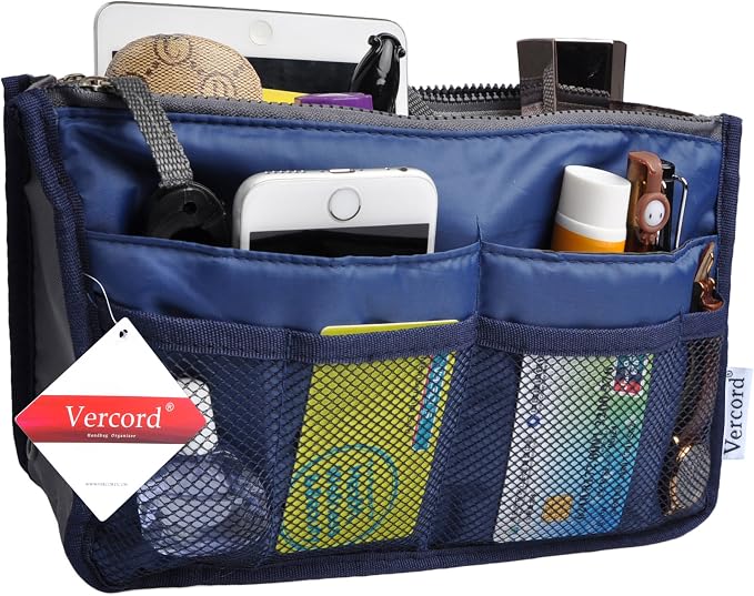 Vercord Purse Organizer Insert for Handbags Bag Organizers Inside Tote Pocketbook Women Nurse Nylon 13 Pockets Royal Blue Medium - Image 2