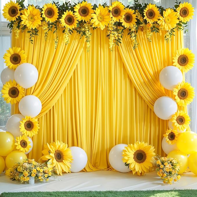 6 Panels Yellow Backdrop Curtain for Parties Wrinkle Free Lemon Yellow Photo Curtains Backdrop Drapes Fabric Decoration for Birthday Party Wedding Baby Shower 30ft(W) x 10ft(H) - Image 3