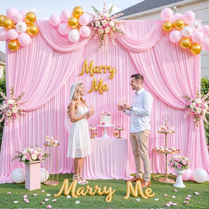 6 Panels Pink Backdrop Curtain for Parties Baby Shower Wrinkle Free Pink Photo Curtains Backdrop Drapes Fabric Decoration for Wedding Birthday Party 30ft(W) x 10ft(H) - Image 8