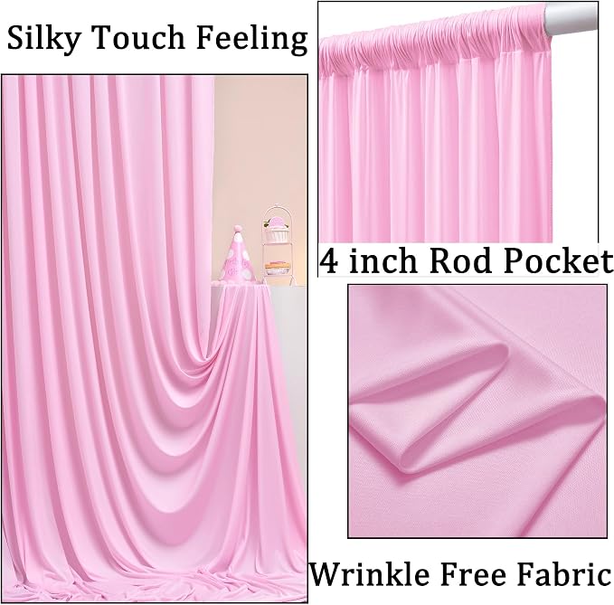 20ft x 10ft Wrinkle Free Pink Backdrop Curtains for Parties, Polyester Backdrop Drapes for Girls Birthday Wedding Photography Background Baby Shower - Image 2