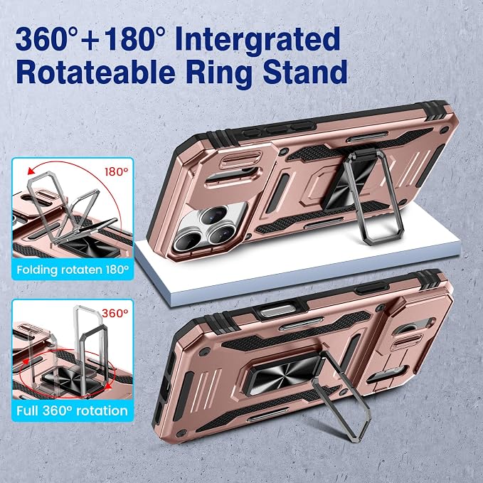 VEGO for iPhone 17 Pro Max Case with Slide Camera Cover and Kickstand | Privacy Screen Protector & Ring Kickstand Military Grade Protection Cover for iPhone 17 ProMax - Rose Gold - Image 5