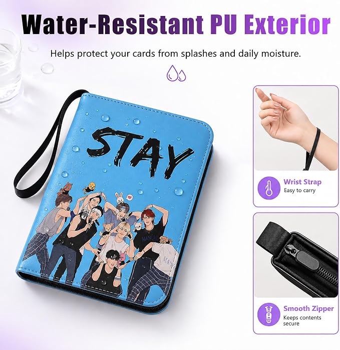 Cute Trading Photocard Binder, STAY Photo Album Cartoon Card Holder Book Storage 400 Cards with Sleeves for Lomo Cards Gift - Boys & Girls, idol Photo Protect (Blue, 4 Pockets) - Image 6