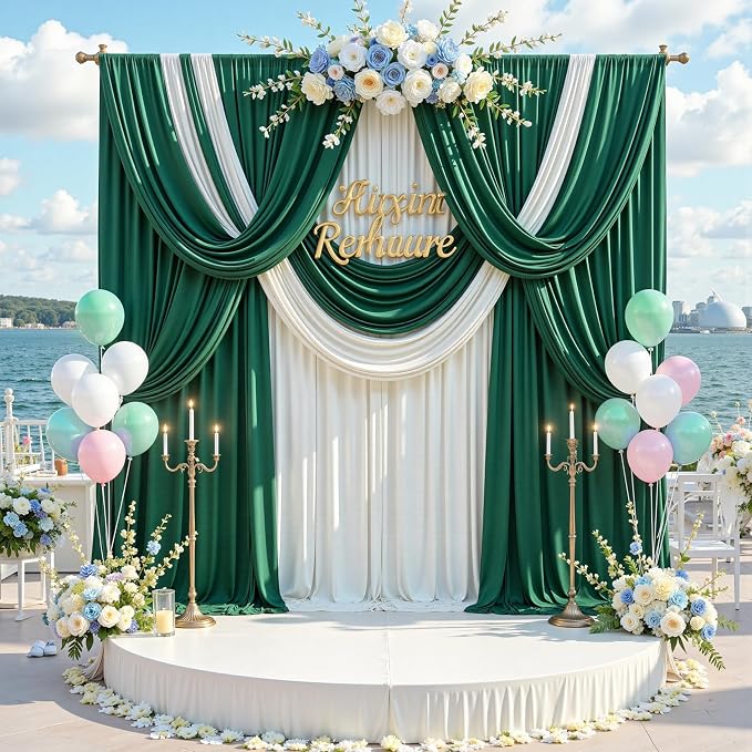 10 ft x 10 ft Wrinkle Free Hunter Green Backdrop Curtain for Parties, Polyester Dark Green Photo Backdrop Drapes 2 Panels 5x10ft for Baby Shower Wedding Birthday Party Photography Curtains - Image 9