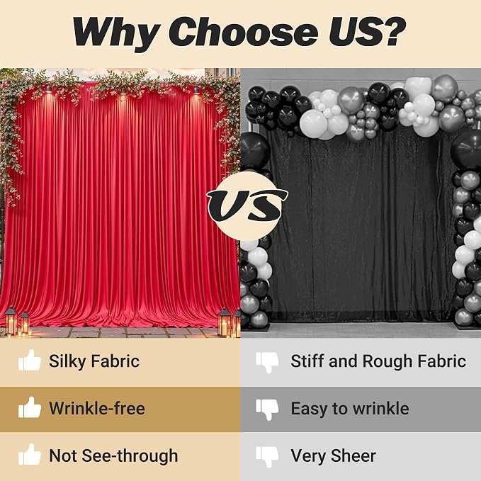 16ftx10ft Wrinkle Free Red Backdrop Curtain - 10 Feet Photography Backdrop Drapes, Silky Polyester Back Drop Cloth for Wedding Baby Shower Balloon Arch Background - Image 7