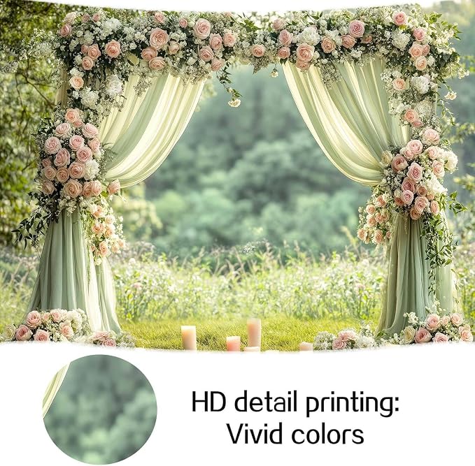 9X6ft Sage Green Floral Wall Backdrop Green Wedding Flower Arch Photography Background Spring Tea Party Backdrop Floral Girls Birthday Weeding Valentine's Day Mother's Day Event Banner Photo Props - Image 7