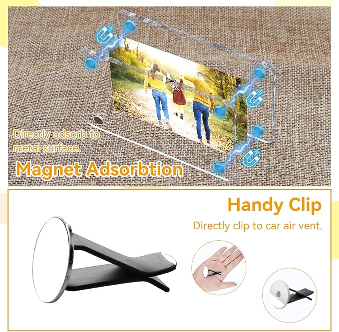 Gift for Dad & Grandpa - 2 Pack Car Dashboard Vent Picture Holder for Father's Day, Personalized Acrylic Clip-on Air Vent Picture Frame, Magnetic Photo Display Frames for Family, Drivers, Fridge, Safe Driving Presents 3.55"x2.36" - Image 5