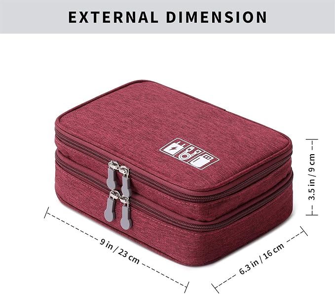 mygreen Electronic Accessories Organizer Bag, Waterproof Double Layer Travel Storage Case with Adjustable Padded Dividers, Portable Hard Pouch for Cables, Charger, Power Bank, Phone, Hard Drive Red - Image 4