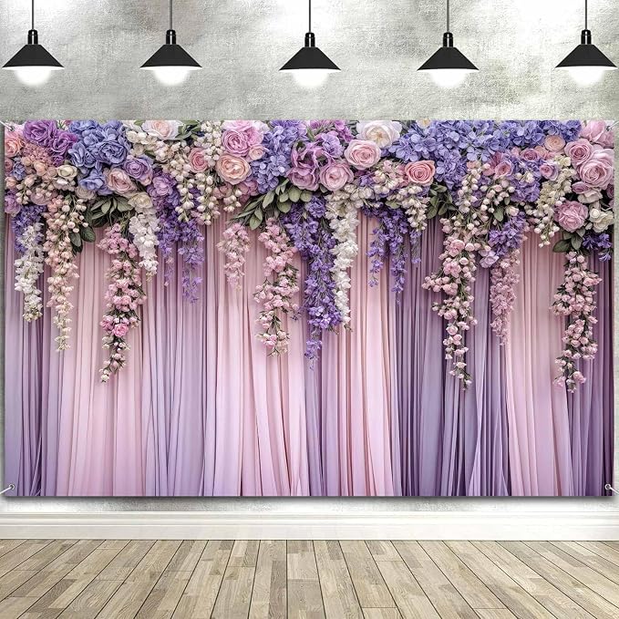 20x10ft Purple Flower Wedding Photography Backdrop Lavender Floral Wedding Bridal Photography Backdrop Anniversary Birthday Baby Shower Girl Party Banner Photo Booth Props Background Wall Decor - Image 5