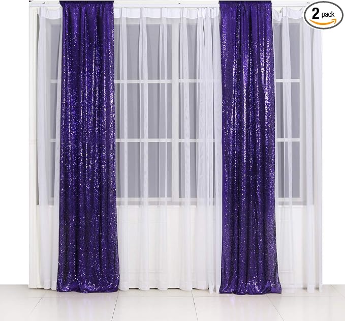 Poise3EHome 2ft x 8ft Purple Sequin Photography Backdrop Curtain 2 Panels for Halloween Party Decoration by Poise3EHome