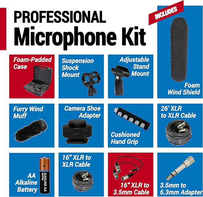 VidPro XM-55 13-Piece Professional Video & Broadcast Unidirectional Condenser Shotgun Microphone Kit - Complete Set Includes 2 Mounts Adapters Cables and More Perfect for Indoor and Outdoor Recording - Image 3