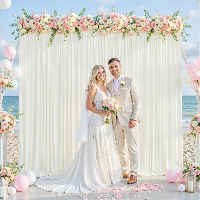 Ivory Backdrop Curtain for Wedding Parties Wrinkle Free Ivory Photo Curtains Backdrop Drapes Fabric Decoration for Baby Shower Photoshoot 5ft x 8ft,2 Panels - Image 4