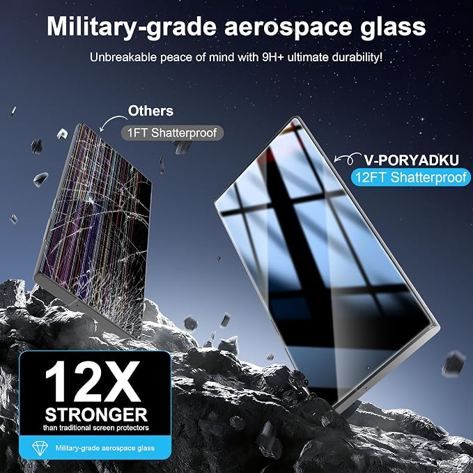V-PORYADKU 2+2 Pack for Samsung Galaxy S23 Ultra Privacy Screen Protector | Camera Lens Protector, NO Fingerprint Unlock, 9H Tempered Glass, Anti-Scratch, HD Clear Anti-Spy, Case Friendly - Image 4