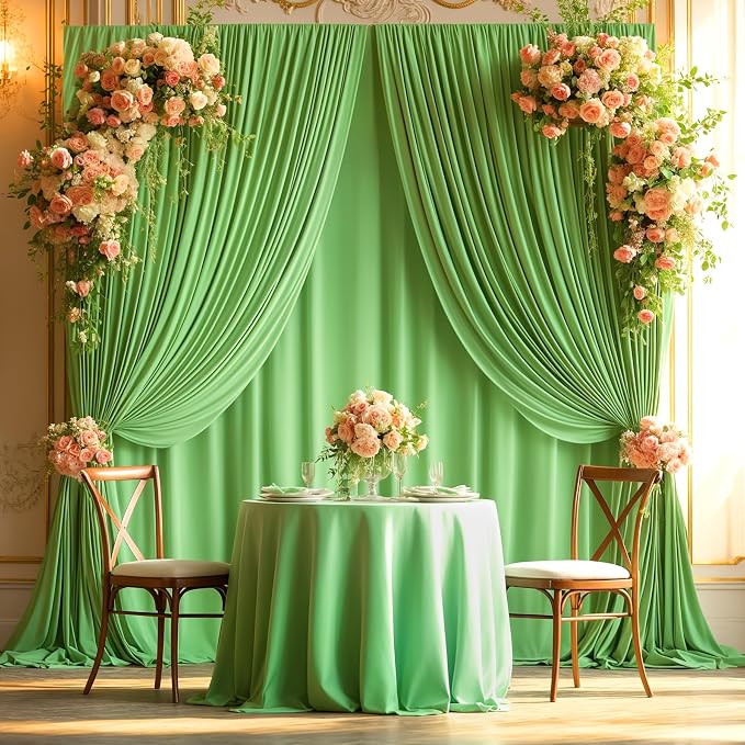 Sage Green Backdrop Curtain 6 Panels-Wrinkle-Free Green Curtains Polyester Photography Drapes for Baby Shower Birthday Party Photo Background Backdrop Stand- 24 X10FT (Sage Green) - Image 4