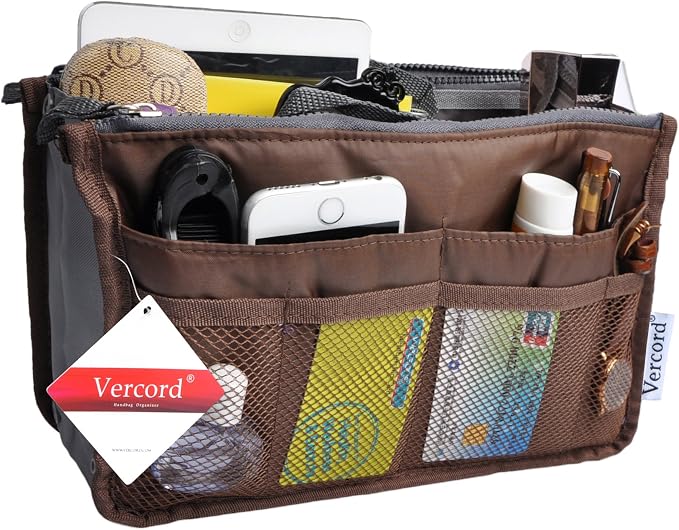 Vercord Purse Organizer Insert for Handbags Bag Organizers Inside Tote Pocketbook Women Nurse Nylon 13 Pockets Coffee Large - Image 2