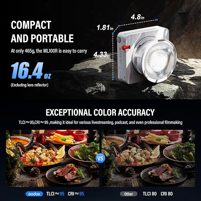 Godox ML100R RGB COB LED Video Light Portable 110W Full-Color | 1800K-10000K CRI 97+/TLCI 98+ 14 FX Effects Support APP Control for Studio/Live Streaming/Outdoor - Image 5