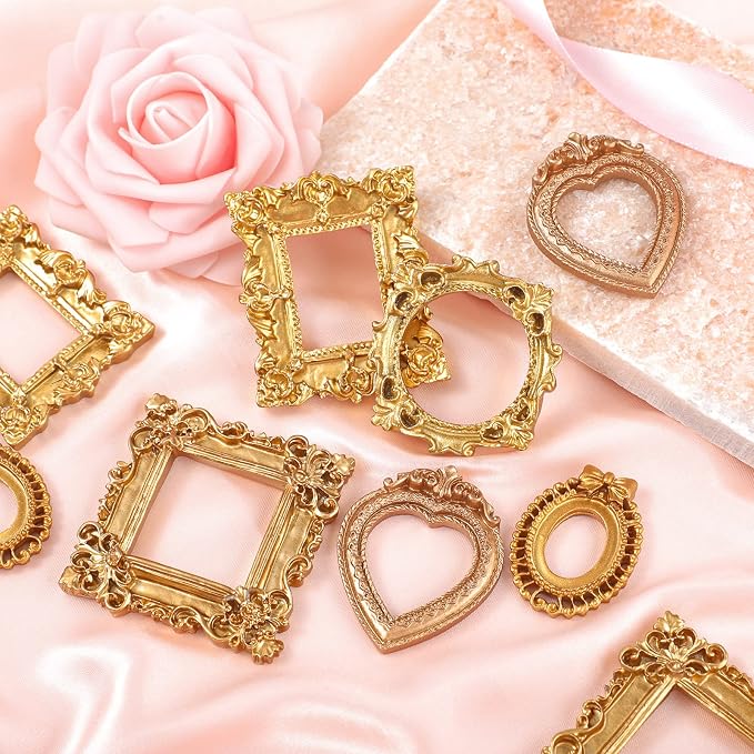 Vicenpal 25 Pcs Gold Mini Vintage Picture Frames Bulk | Small Vintage Photo Frames, Antique, Resin, Baroque, Ornate, Cute Wallet Size, for DIY Jewelry Gifts Christmas Wedding Decor - Image 7