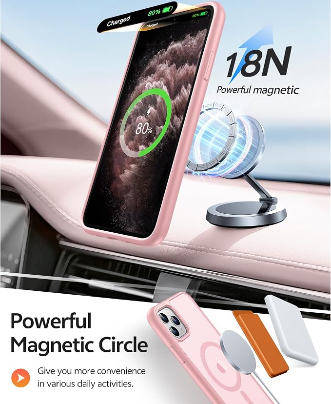 FNTCASE for iPhone 11 Pro Case, Fit for Magsafe, Translucent Matte Back | Magnetic Phone Cases, 14FT Military Grade Drop Protection, Shockproof Bumper, Slim Protective Cover, Light Pink - Image 3