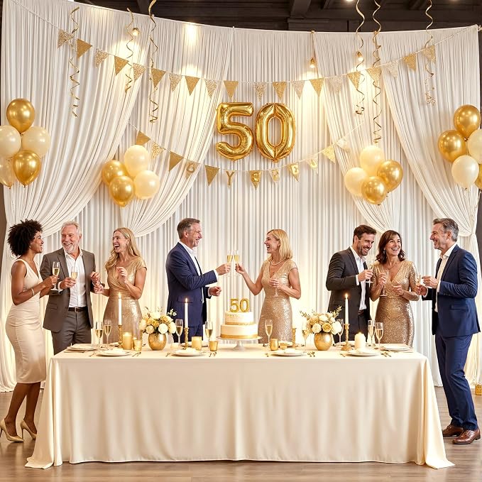 6 Panels Champagne Backdrop Curtains for Wedding Party Wrinkle Free Backdrops Curtain Drapes Fabric Decorations Photo Back Drop Cloth for Baby Shower Photography Stage Reception 30ft(W) x 12ft(H) - Image 5