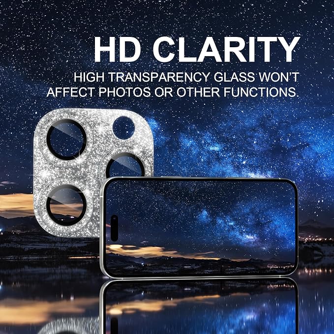 Choiche for iPhone 16 Pro/iPhone 16 Pro Max Camera Lens Protector | Bling Camera Cover with 9H Tempered Glass Lens Screen Protector Metal Ring Decoration Accessories (Glitter-Silver) - Image 5